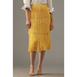 By Anthropologie Tiered Fringe Pencil Skirt - Women’s Size 4 - Gold